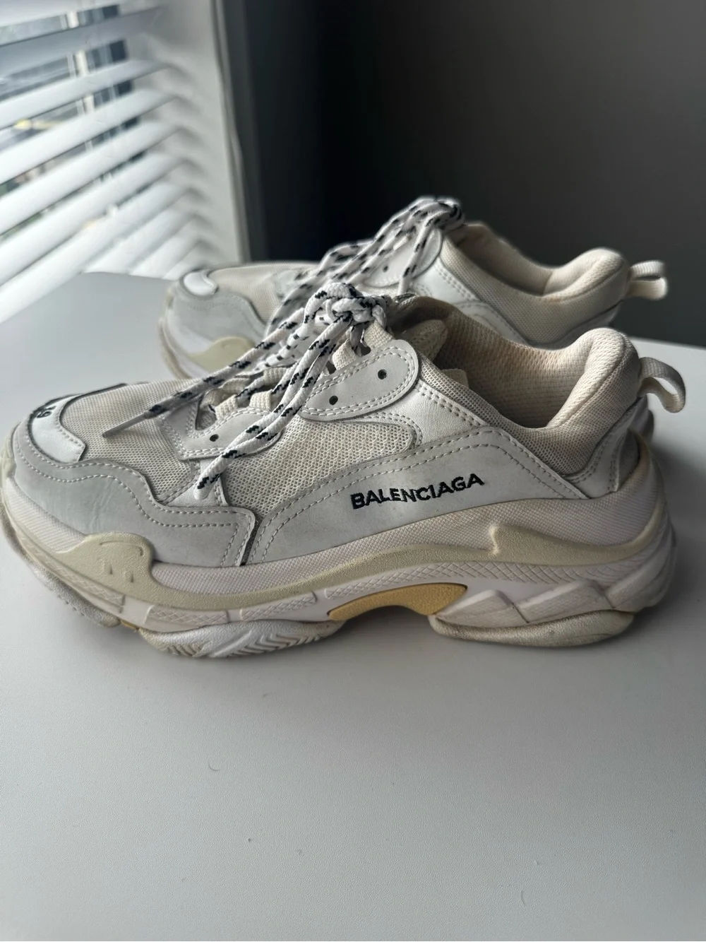Balenciaga Cream White Layered Triple-S Style Sneakers - Picture 4 of 6